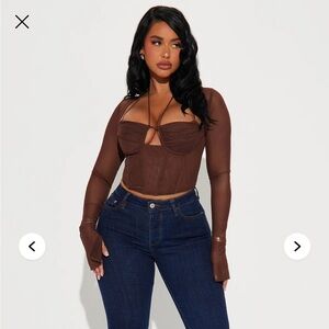 Brown Long Sleeve Corset Top